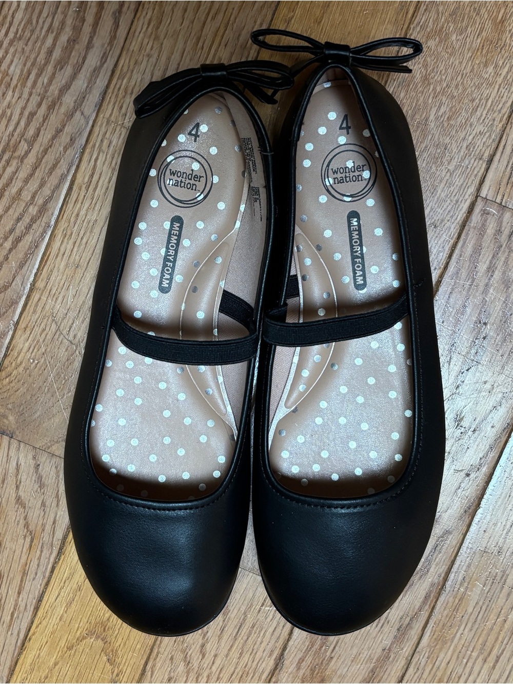 NEW Wonder Nation Girls Size 4 Black Mary Jane Flats Memory Foam Insoles